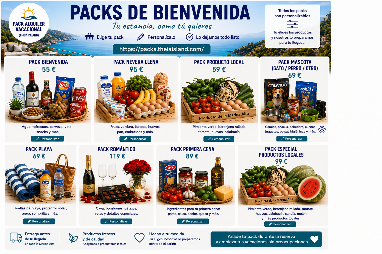 Packs preparados para la llegada a una vivienda turística
